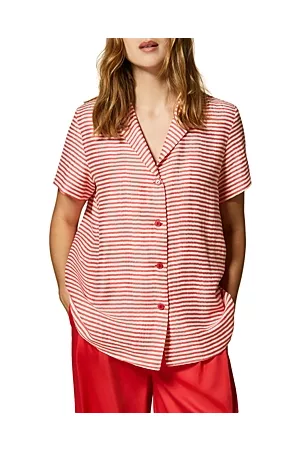 Persona by Marina Rinaldi Women Short sleeved Shirts - Barre Striped Short Sleeve Shirt