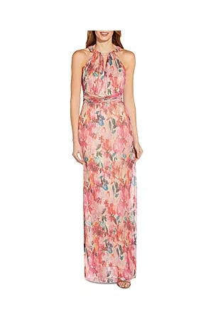 Adrianna Papell Women Evening Dresses & Gowns - Metallic Floral Pleated Gown