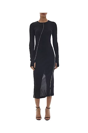 Helmut Lang Women Long Sleeve Dresses - Cotton Long Sleeve Midi Dress