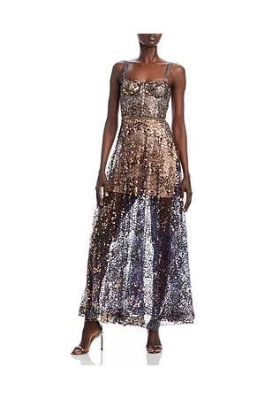 Bronx and Banco Women Evening Dresses & Gowns - Midnight Gold Sequin Sweetheart Gown