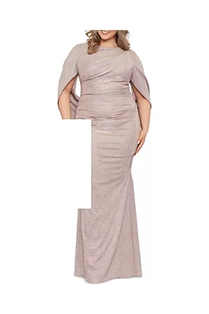 Betsy & Adam Women Evening Dresses & Gowns - Plus Size Glitter Knit Cape Gown