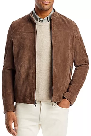 Michael Kors Men Leather Jackets - Suede Full Zip Racer Jacket