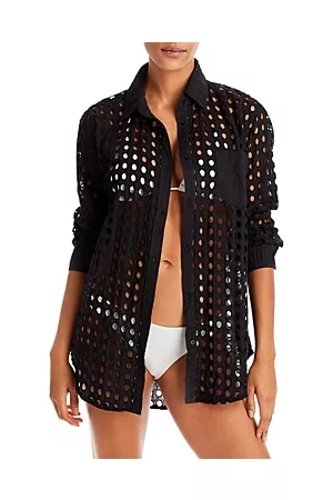 Solid Women Beachwear - The Oxford Eyelet Tunic Swim Cover-Up