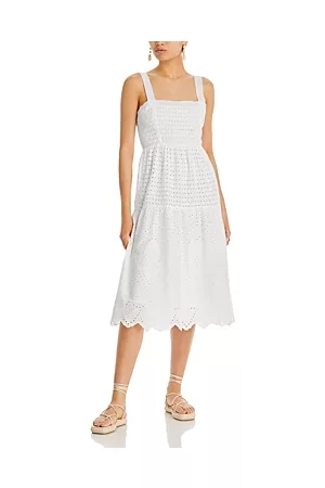 Aqua Women Sleeveless Dresses - Cotton Sleeveless Mixed Eyelet Dress