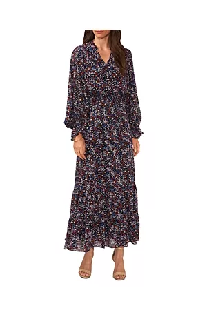 Vince Camuto Women Long Sleeve Maxi Dresses - Long Sleeve Floral Print Maxi Dress