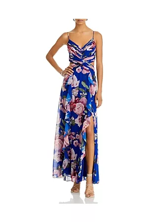 Aqua Women Printed & Patterned Dresses - Long Floral Print Ruched Dress