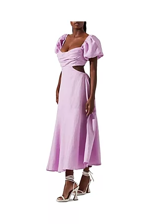 ASTR Women Puff Sleeve & Puff Shoulder Dresses - Winley Puff Sleeve Cutout Midi Dress