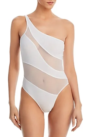 Illusion Mesh One Shoulder One Piece Swimsuit