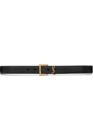 Saint Laurent Cassandre Belt with Square Buckle in Shiny Box Leather