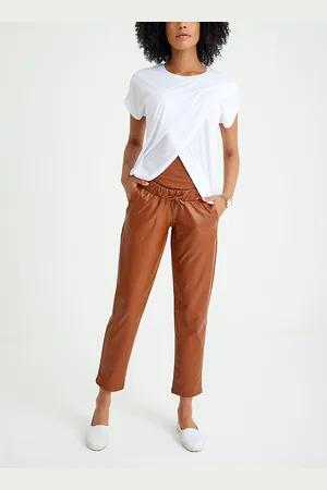 Accouchée Comfy Cool Foldover Waistband Faux Leather Maternity Jogger Pants