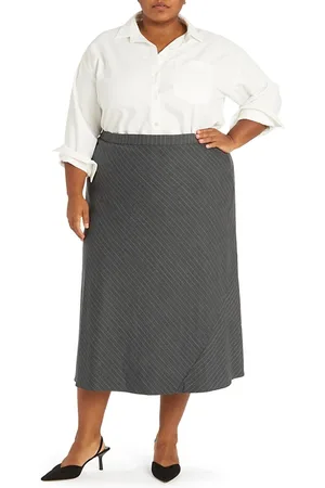 PARI PASSU Plus Size Chase Pinstripe Bias Skirt