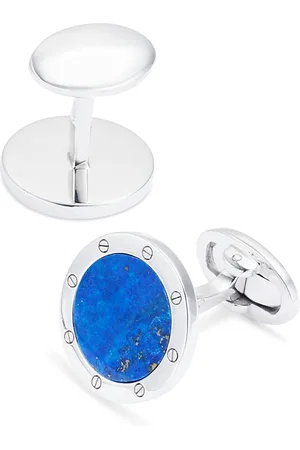 Jan Leslie Round Rivet Etched Lapis & Sterling Silver Cufflinks