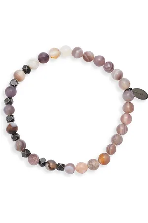 Jan Leslie Matte Boswana Agate & Burnished Silver Beaded Bracelet