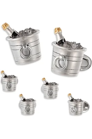 Jan Leslie Champagne Bucket Sterling Silver Stud & Cufflink Set