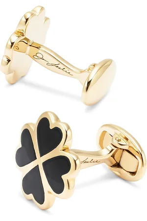 Jan Leslie Four Leaf Clover Onyx, Sterling Silver & 18K Yellow Gold Vermeil Cufflinks