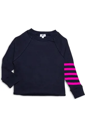 Worthy Threads Girls Cropped Crew Neck with Magenta Stripes