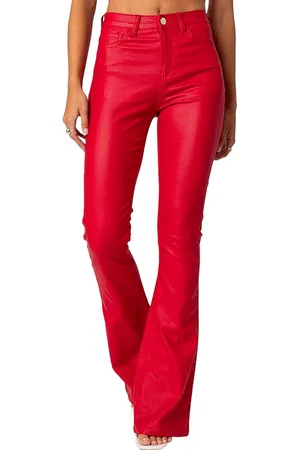 Edikted Luna Faux Leather Flare Jeans in