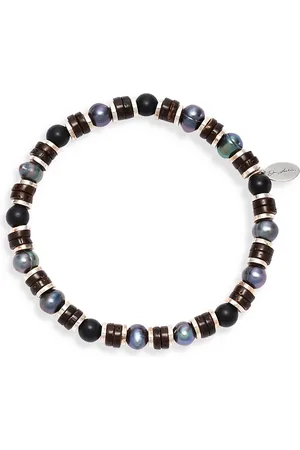 Jan Leslie Gray Freshwater Pearl & Matte Black Agate Beaded Bracelet