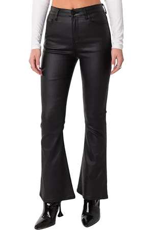 Edikted Petite Luna Faux Leather Flare Jeans in