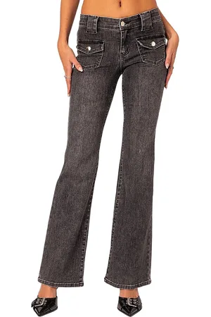 Edikted Tatum Washed Low Rise Flare Jeans