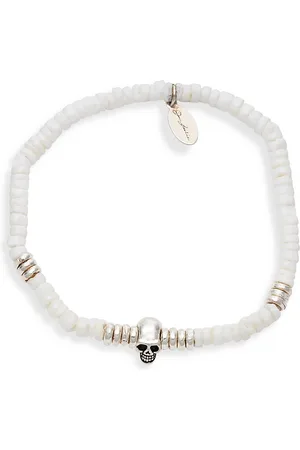 Jan Leslie Shell & Sterling Silver Beaded Skull Bracelet