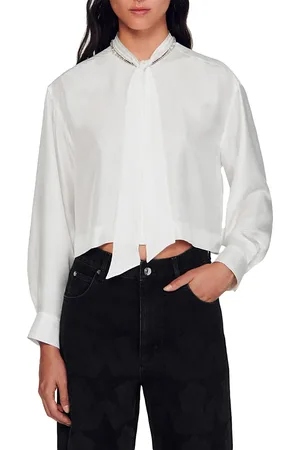 Sandro Angeline Silk Tie Neck Blouse