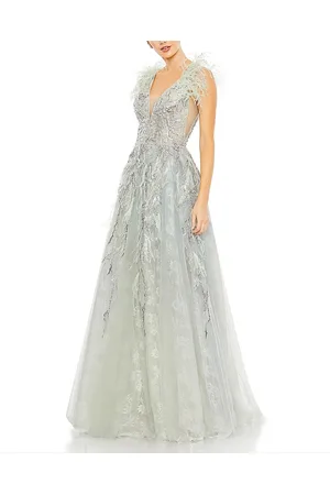 Mac Duggal Embellished Feathered Sleeveless A Line Gown