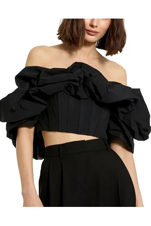 Mac Duggal Faille Off The Shoulder Bustier Ruffle Top