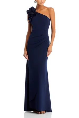 Aqua One Shoulder Ruffle Crepe Gown