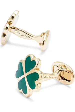 Jan Leslie Lucky Four Leaf Clover Onyx, Sterling Silver & 18K Yellow Gold Vermeil Cufflinks