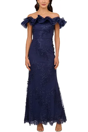 Adrianna Papell Ruffled Embroidered Mermaid Gown
