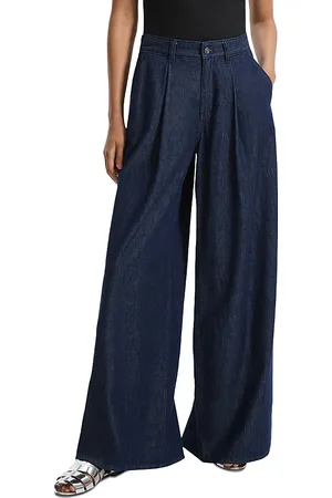 THEORY Pleated High Rise Wide Leg Jeans in Blue