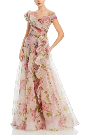 Teri Jon by Rickie Freeman Organza Ruffled Rosette Gown