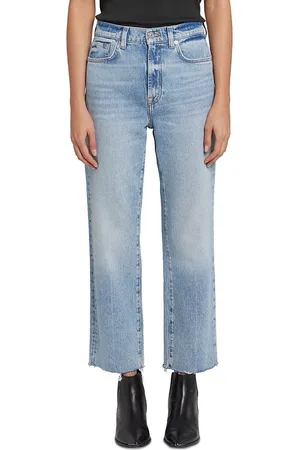 7 for all Mankind Logan High Rise Ankle Straight Stovepipe Fringe Hem Jeans in