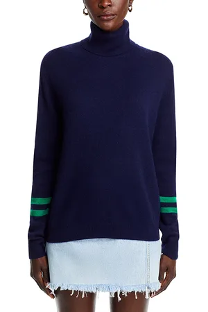 Aqua Cashmere Athletic Stripe Turtleneck Sweater