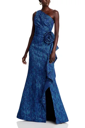 Teri Jon by Rickie Freeman Jacquard One Shoulder Gown