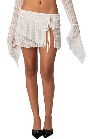 Edikted Anastasia Sheer Lace Ruffle Mini Skirt