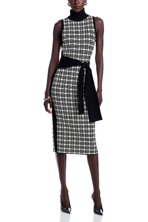 Toccin Peggy Sleeveless Turtleneck Tie Front Windowpane Dress