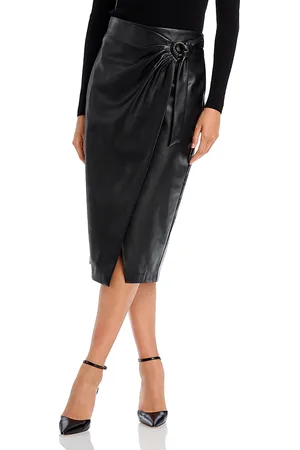 ELIE TAHARI Faux Leather O-Ring Wrap Midi Skirt
