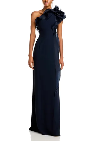Teri Jon by Rickie Freeman One Shoulder Crepe Column Gown