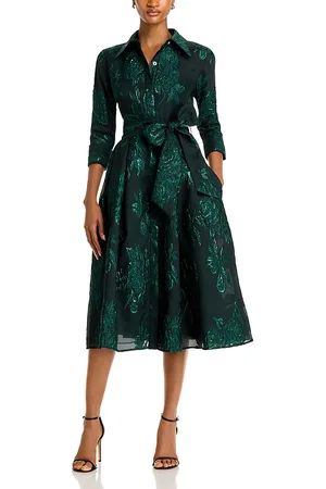 Teri Jon by Rickie Freeman Metallic Jacquard Midi Shirt Dress