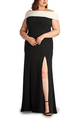 Tadashi Shoji Dalton Two-Tone Off-Shoulder Gown- Plus Size