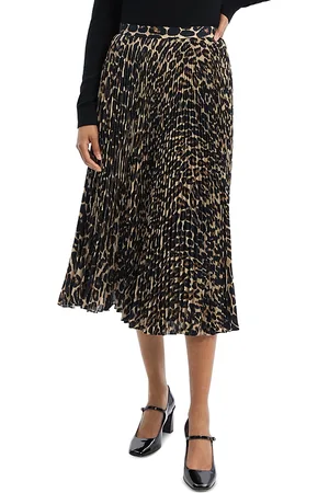 THEORY Leopard Pleated Midi Skirt