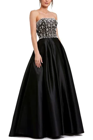 Mac Duggal Strapless Beaded Embellished Top Satin Ballgown