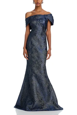 Teri Jon by Rickie Freeman Metallic Asymmetric Gown