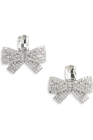 Self-Portrait Small Crystal Bow Clip On Earrings