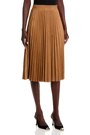 SINGLE THREAD Pleated Faux Suede Midi Skirt