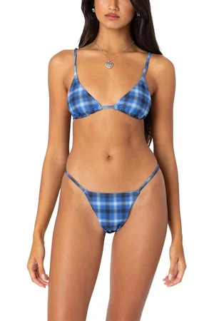 Edikted Preppy Plaid Triangle Bikini Top