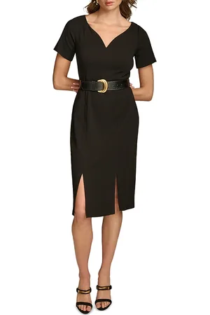 DKNY Belted V Neck Sheath Dress