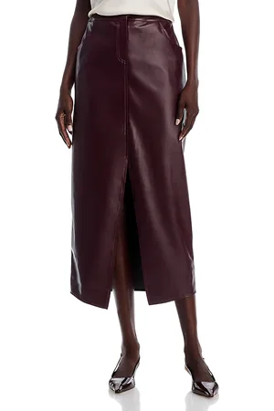 Misook Faux Leather Front Slit Midi Skirt